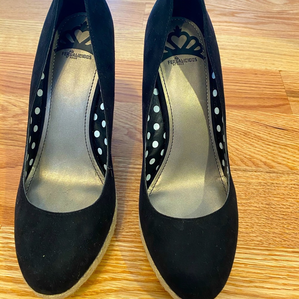 Black suede wedges